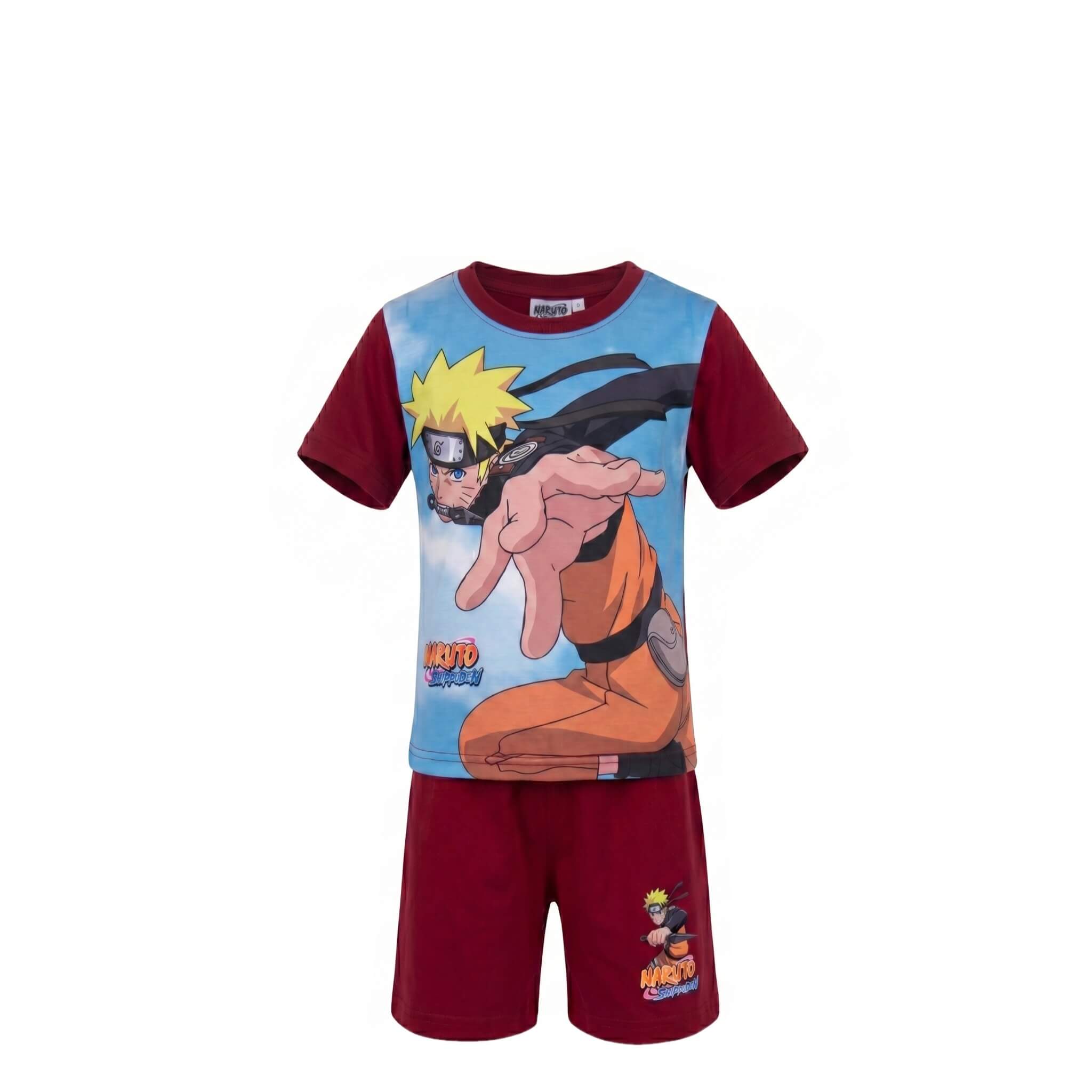 Ensemble Été Garçon Naruto Shippuden – T-shirt Imprimé & Short Rouge Assorti – 6 à 12 ans – Neuf