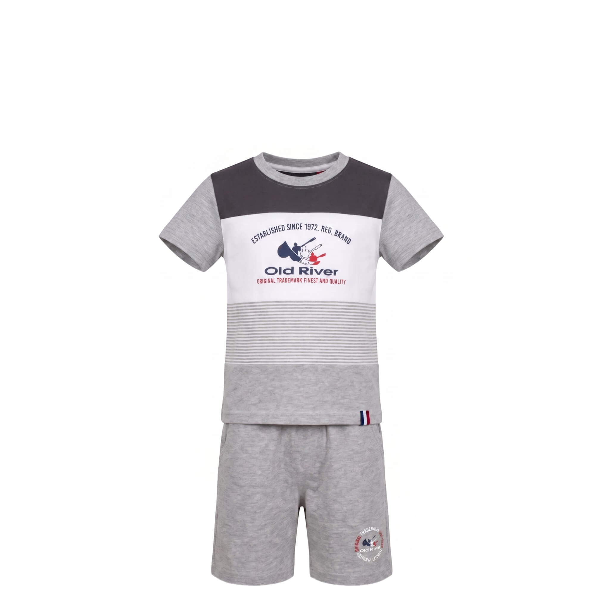 Ensemble Été Garçon Old River – T-shirt Gris Imprimé & Short Assorti – 4 à 14 ans – Neuf