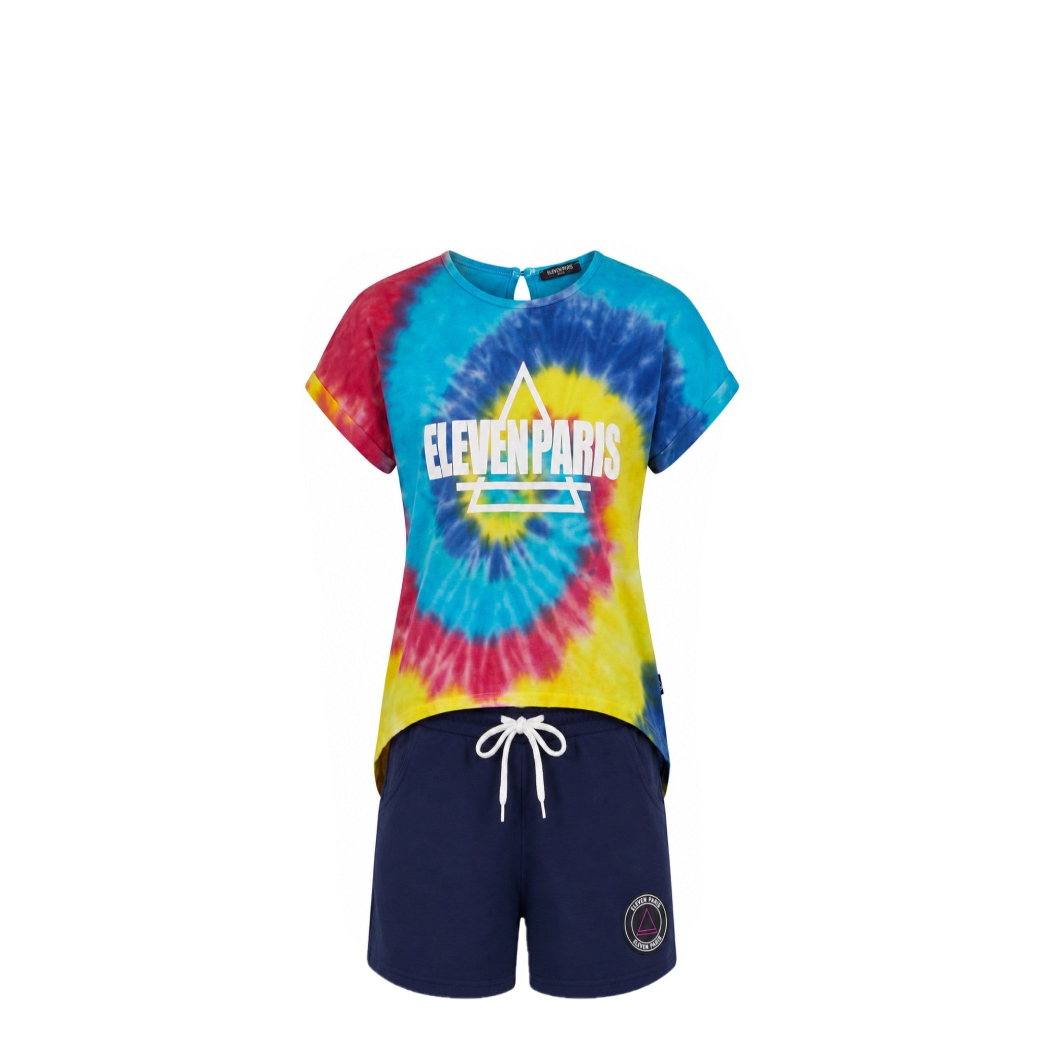 Ensemble Fille Eleven Paris – T-shirt Tie-Dye Multicolore & Short Marine en Coton – 4 à 14 ans – Neuf
