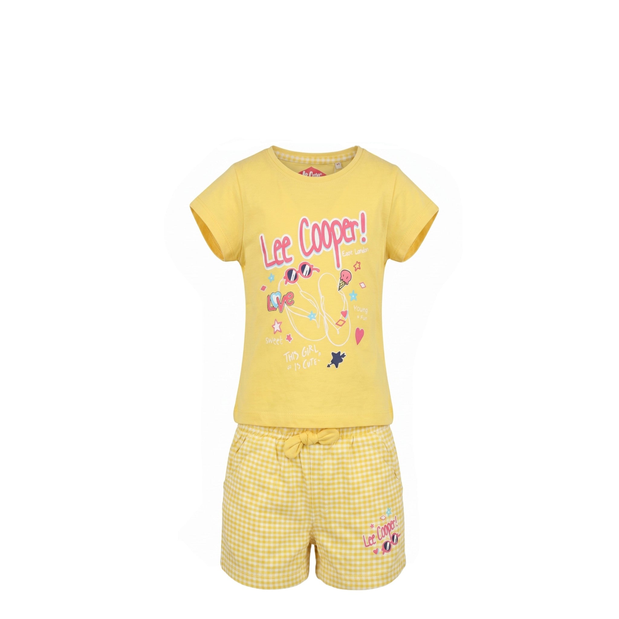 Ensemble Fille Lee Cooper – T-shirt Jaune & Short à Carreaux Jaune – 4 à 14 ans – Neuf