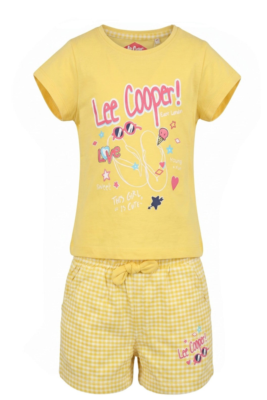Ensemble Fille Lee Cooper – T-shirt Jaune & Short à Carreaux Jaune – 4 à 14 ans – Neuf