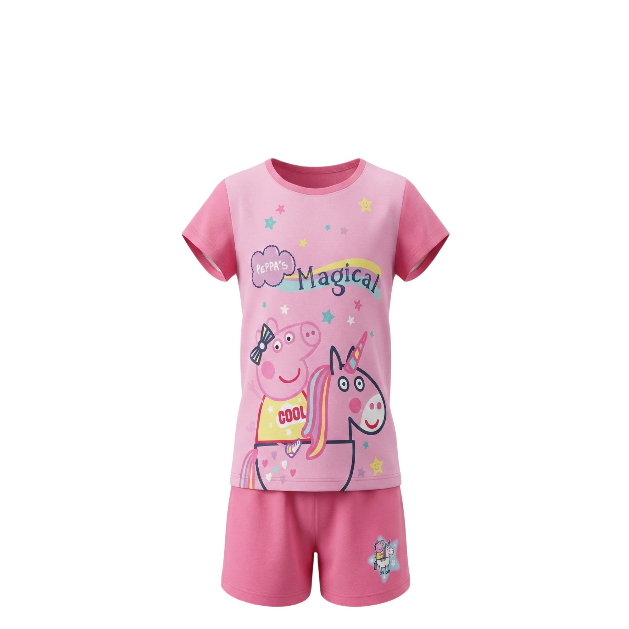 Ensemble Fille Peppa Pig – T-shirt Rose Motif Licorne & Short Assorti – 2 à 6 ans – Neuf