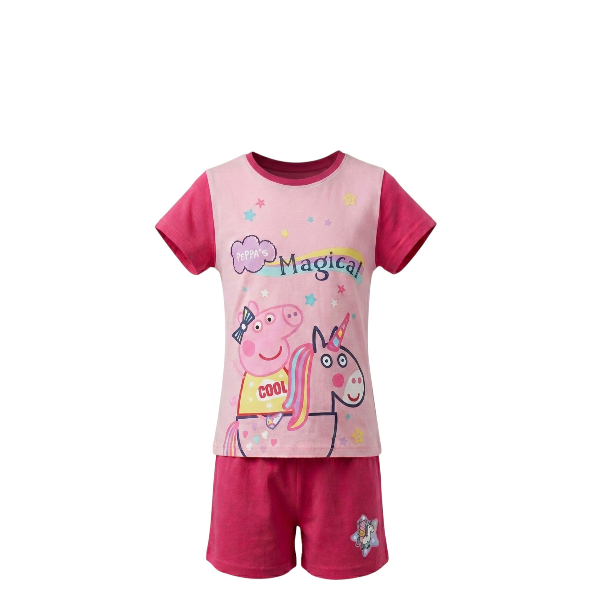 Ensemble Fille Peppa Pig – T-shirt Rose Foncé Motif Licorne & Short Rose – 2 à 6 ans – Neuf