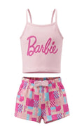 Ensemble Barbie Fille – Débardeur Rose & Short Multicolore – 4 à 12 ans – Neuf