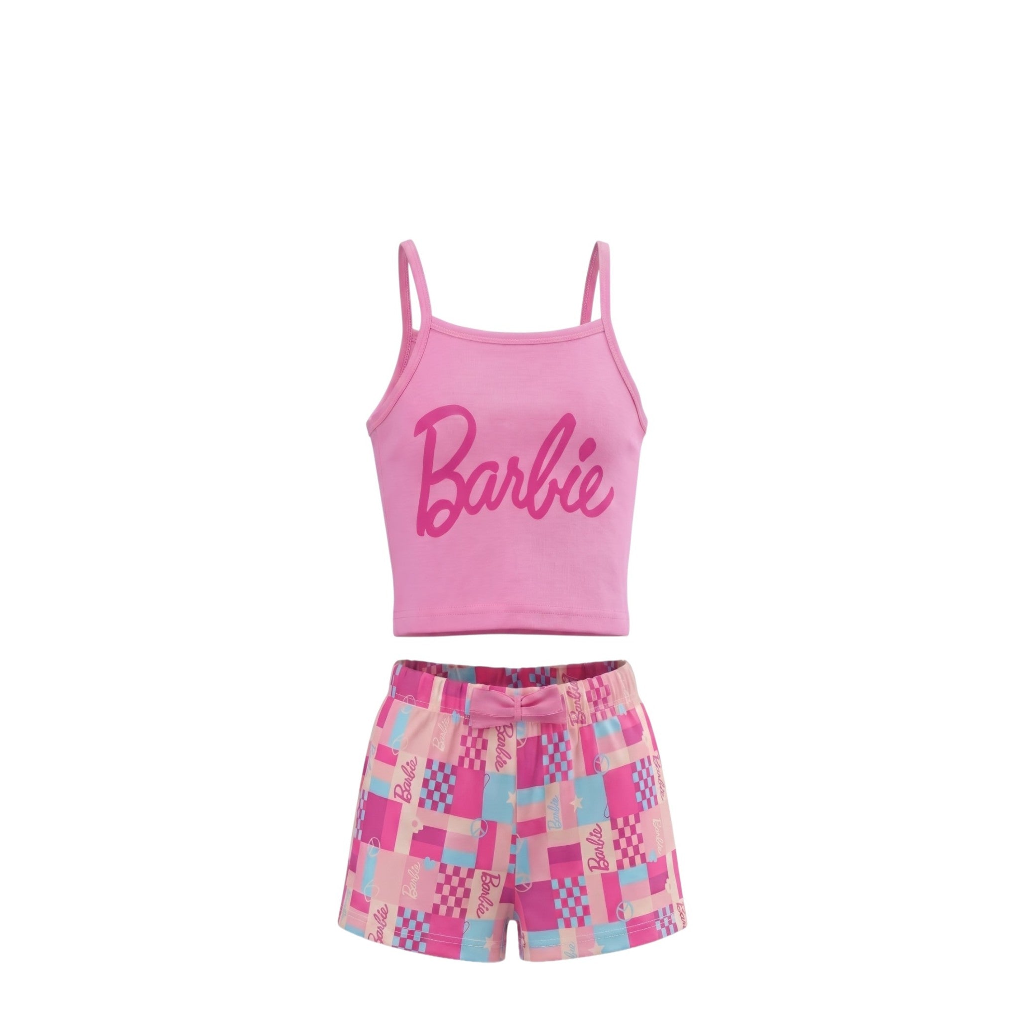Ensemble Barbie Fille – Débardeur Rose & Short Multicolore – 4 à 12 ans – Neuf