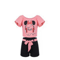 Ensemble Fille – Crop Top Rose Motif Casque Musique & Short Noir Assorti – 2 à 12 ans – Neuf