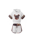 Ensemble Fille – Crop Top à Capuche Blanc & Short Léopard – 4 à 14 ans – Neuf