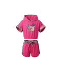 Ensemble Fille – Crop Top à Capuche Rose & Short Léopard Contrasté – 4 à 14 ans – Neuf