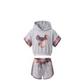 Ensemble Fille – Crop Top à Capuche Gris & Short Léopard – 4 à 14 ans – Neuf