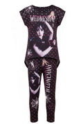 Ensemble Fille Mercredi Addams – T-shirt À Manches Courtes Noir & Legging Assorti – Style Gothique – 6 à 16 ans – Neuf