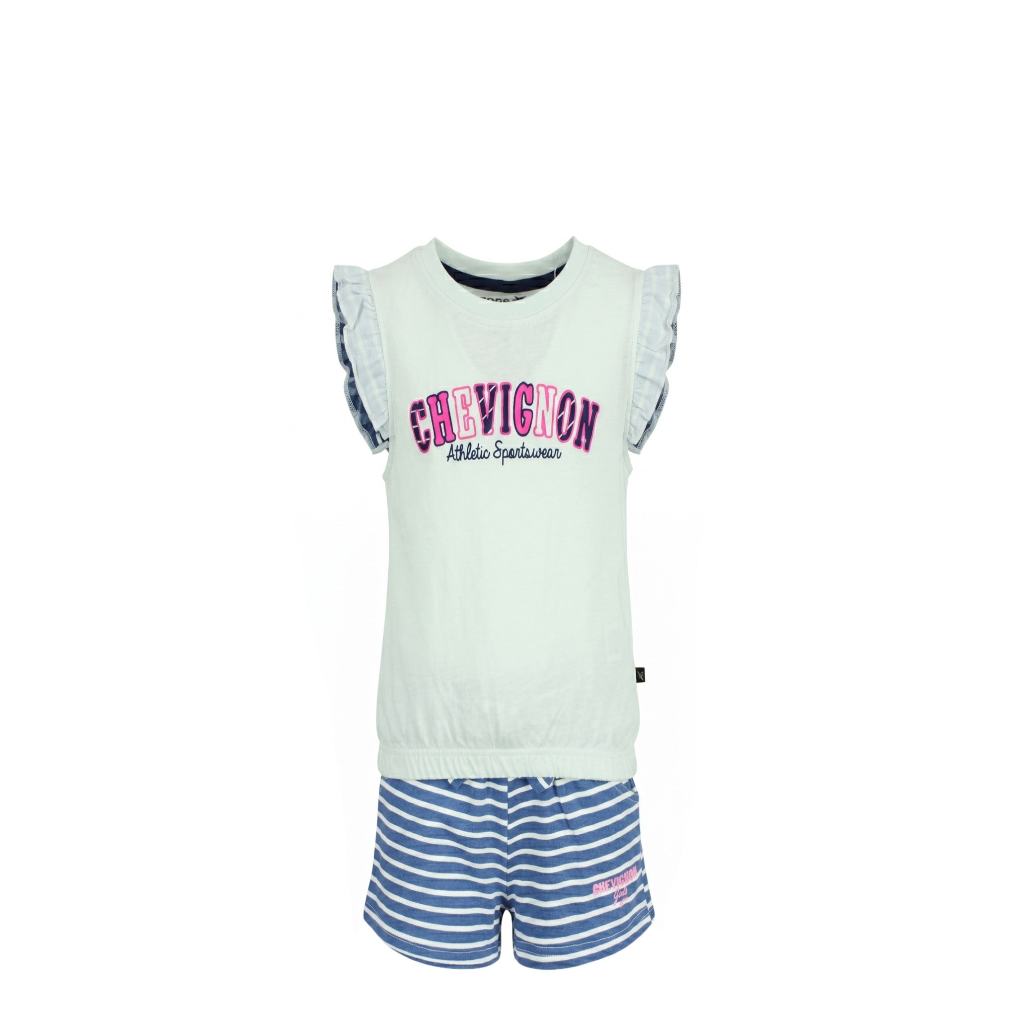 Ensemble Fille Chevignon – Débardeur à Volants & Short Bleu Rayé – 4 à 12 ans – Neuf