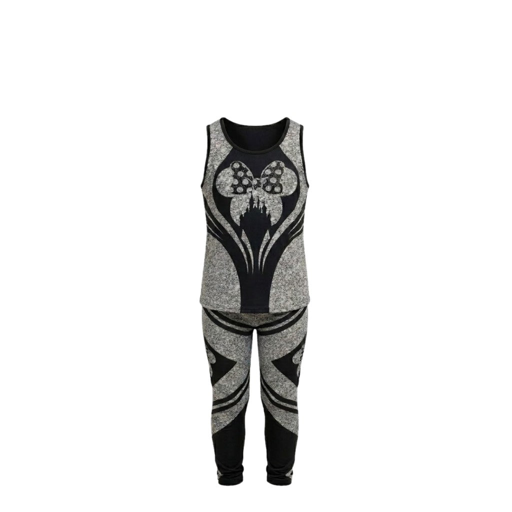 Ensemble Fille – Débardeur Noir à Nœud & Legging Gris Assorti – 4 à 14 ans – Neuf