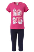 Ensemble Fille – T-shirt Rose Motif Chats « LOVE » & Legging Bleu Marine Assorti – 6 à 9 ans – Neuf