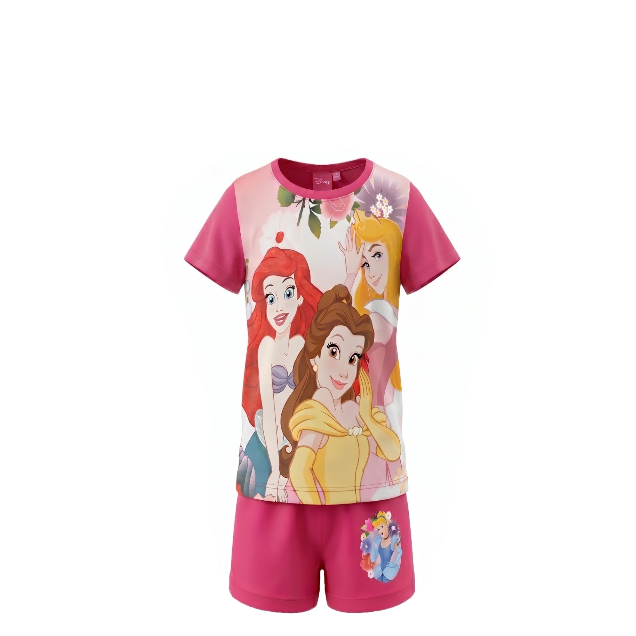Ensemble Fille Princesses Disney – T-shirt Rose Foncé « Pool Party » & Short Assorti – 2 à 6 ans – Neuf