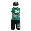 Ensemble 3 Pièces Garçon « Break Rules » – Débardeur Vert Imprimé, Short Noir & Casquette – 5 à 8 ans – Neuf