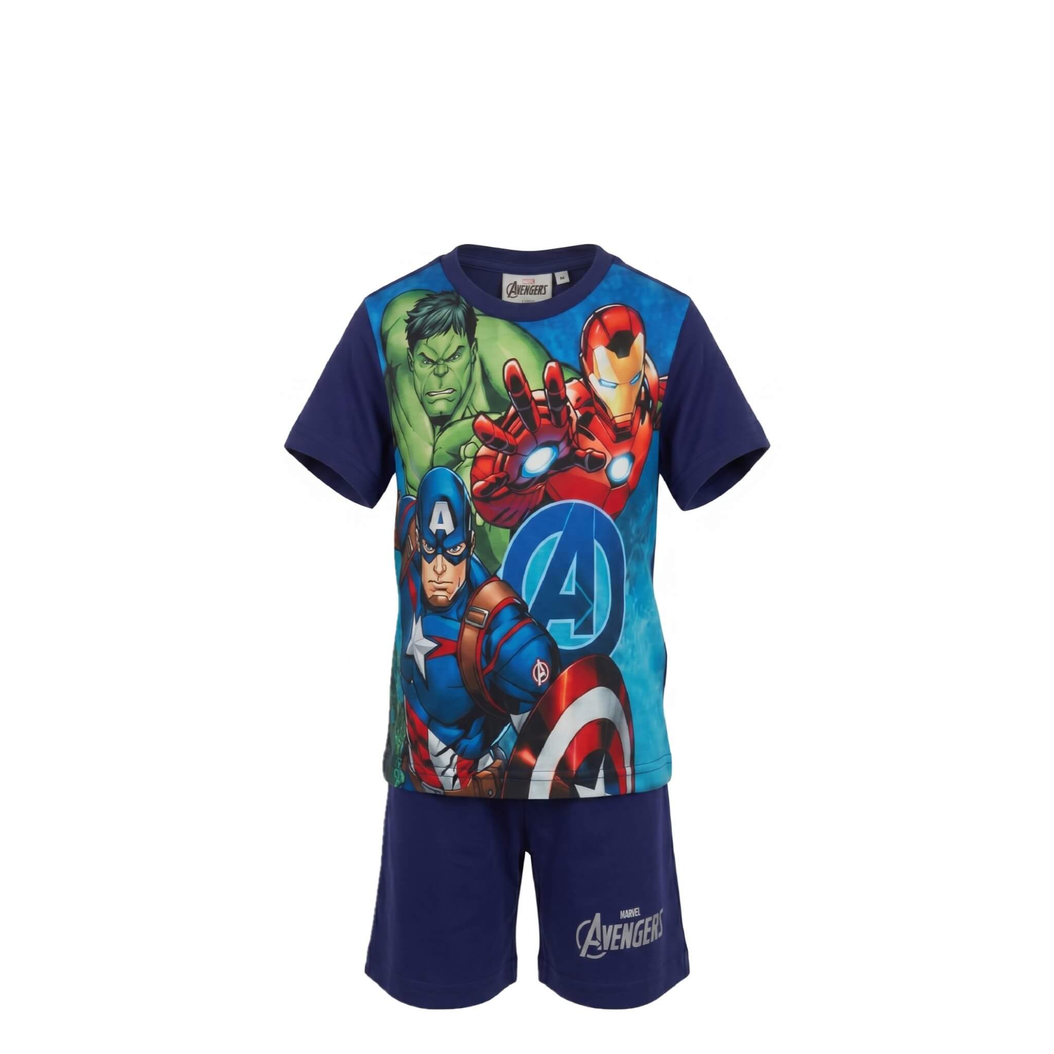 Ensemble Été Garçon Marvel Avengers – T-shirt Imprimé Hulk, Iron Man & Captain America & Short Bleu – 3 à 8 ans – Neuf