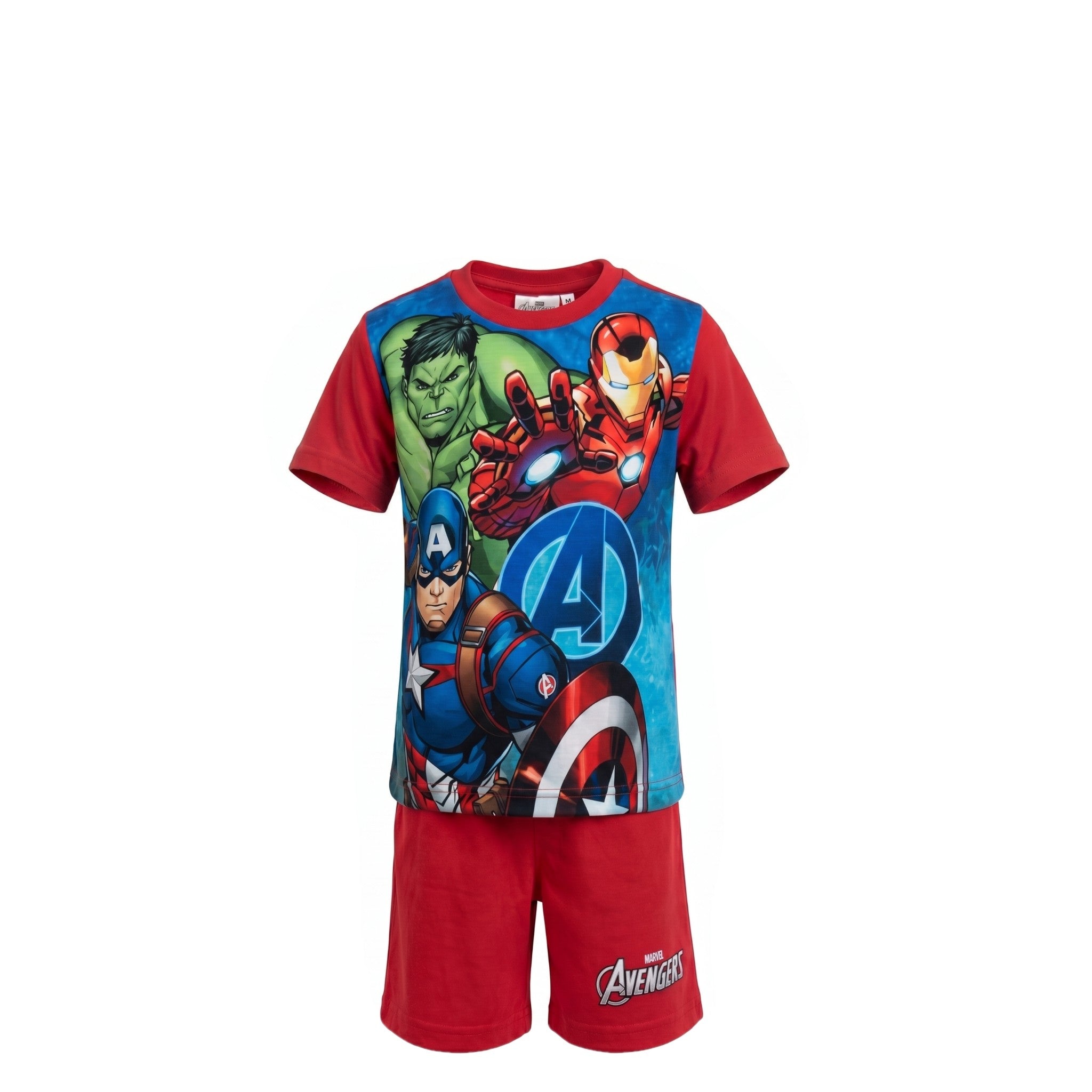 Ensemble Été Garçon Avengers – T-shirt Héros & Short Rouge Assorti – 3 à 8 ans – Neuf