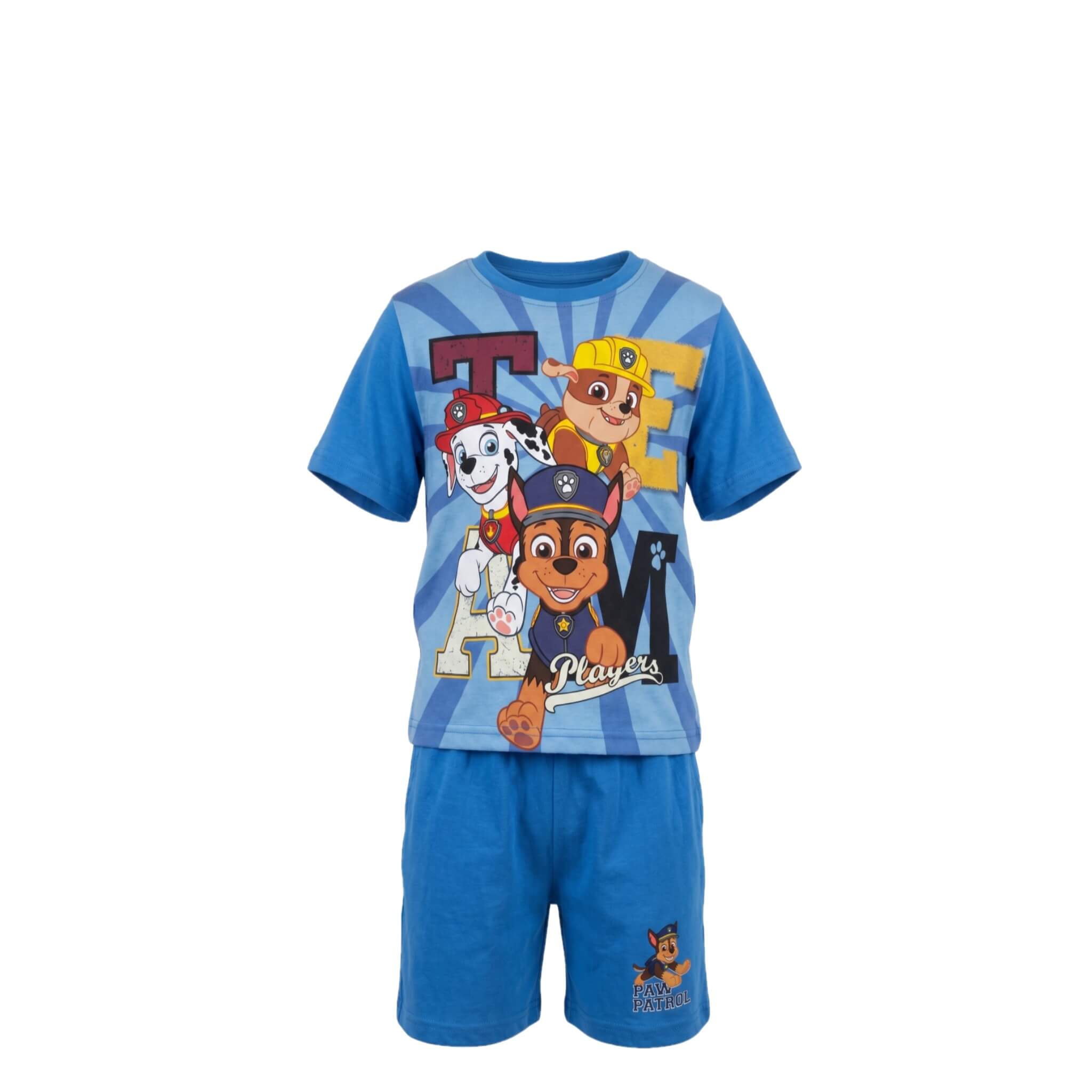 Ensemble Été Garçon Pat' Patrouille « Team Play » – T-shirt Imprimé & Short Bleu Assorti – 2 à 6 ans – Neuf