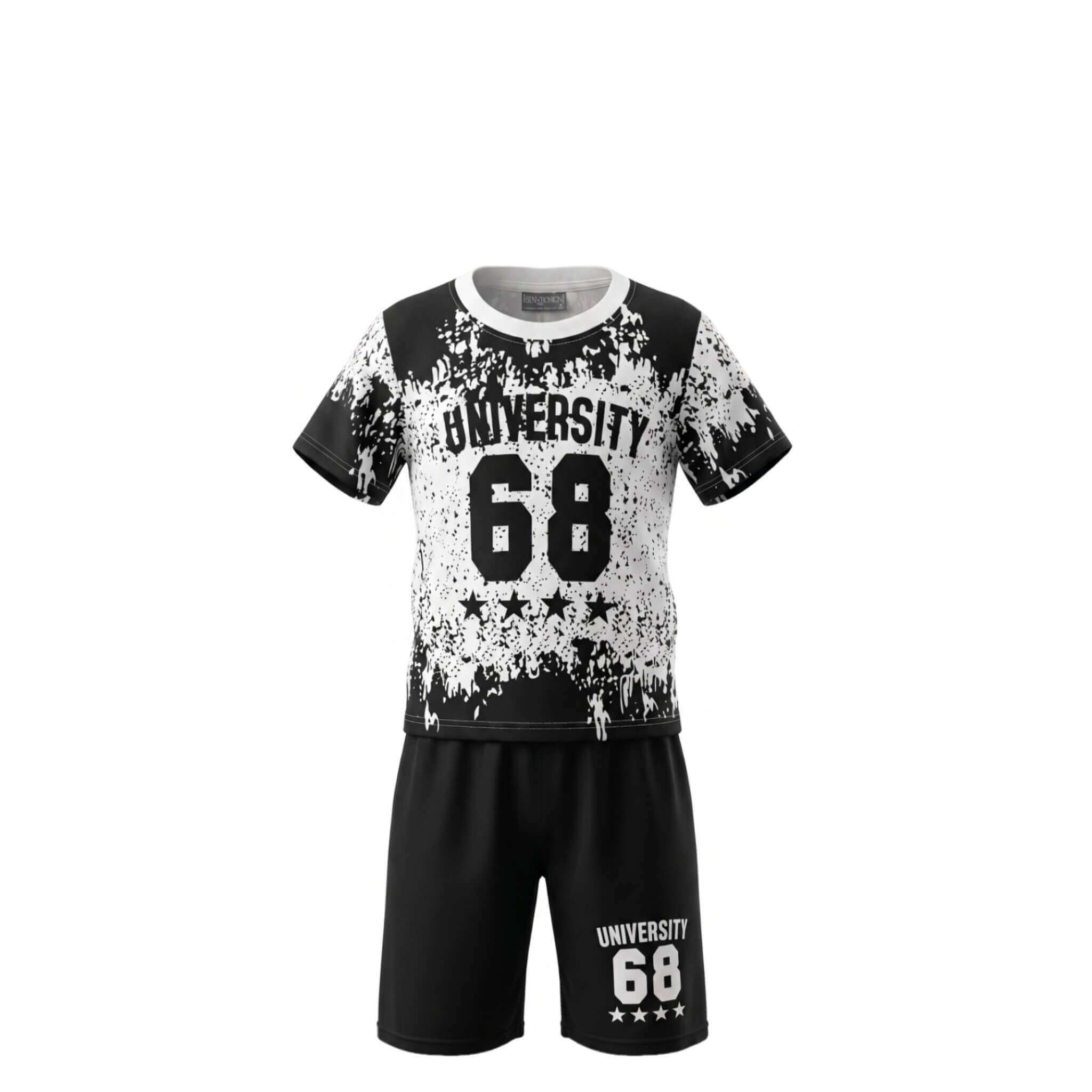 Ensemble 2 Pièces Garçon – T-shirt Imprimé Noir & Blanc & Short Assorti – 2 à 8 ans – Neuf sous emballage