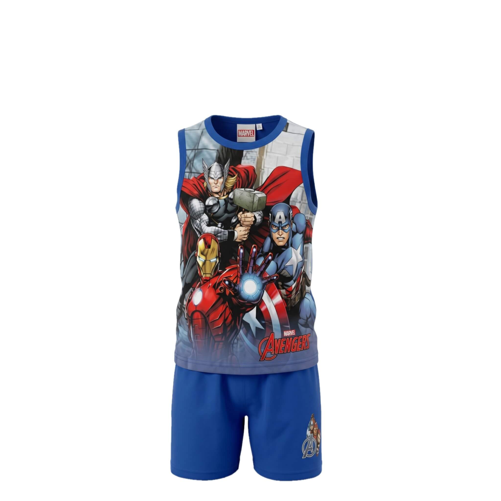 Ensemble Garçon Avengers – Débardeur & Short Bleu Style Plage – 3 à 8 ans – Neuf