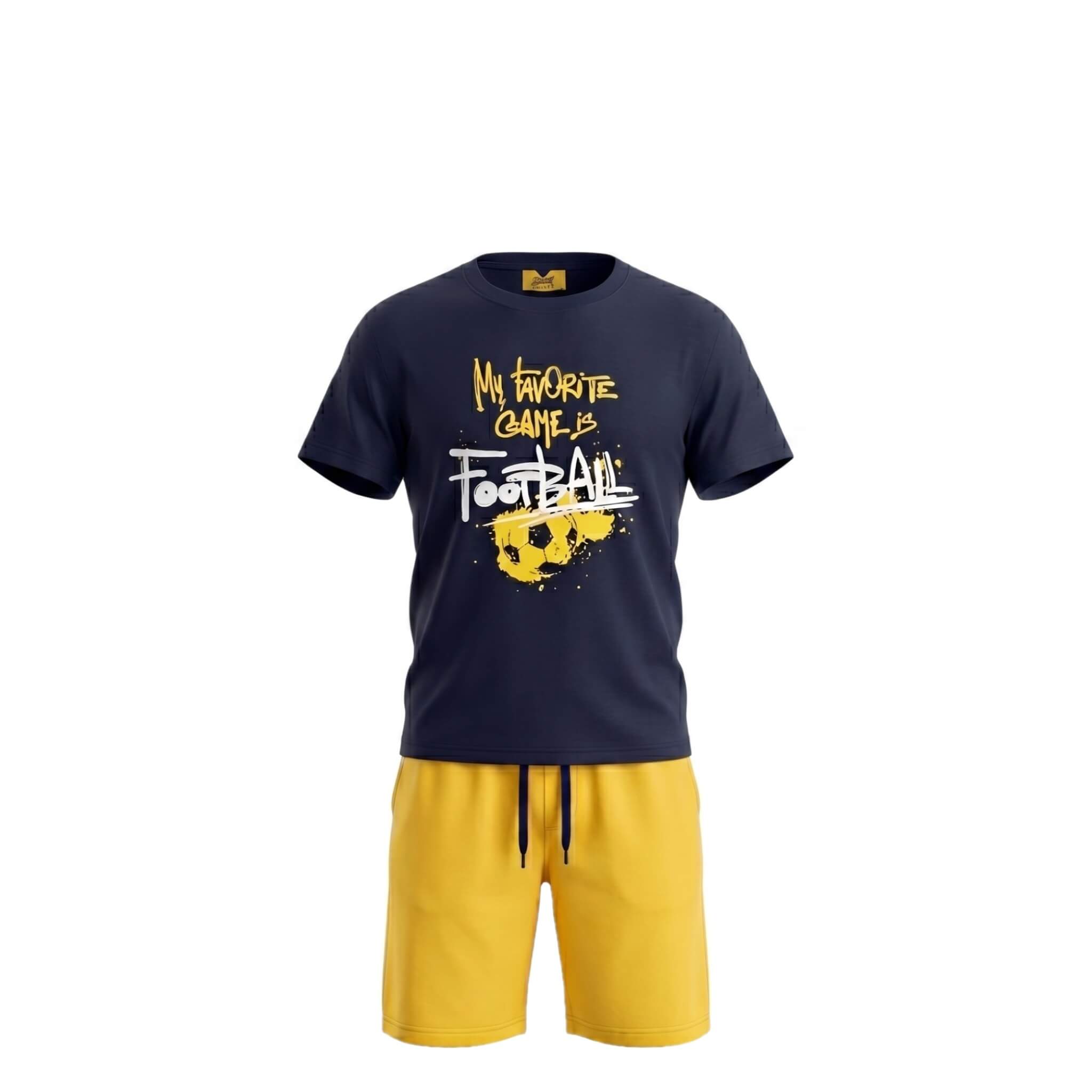 Ensemble Garçon Football – T-shirt Bleu & Short Jaune – 3 à 7 ans – Neuf