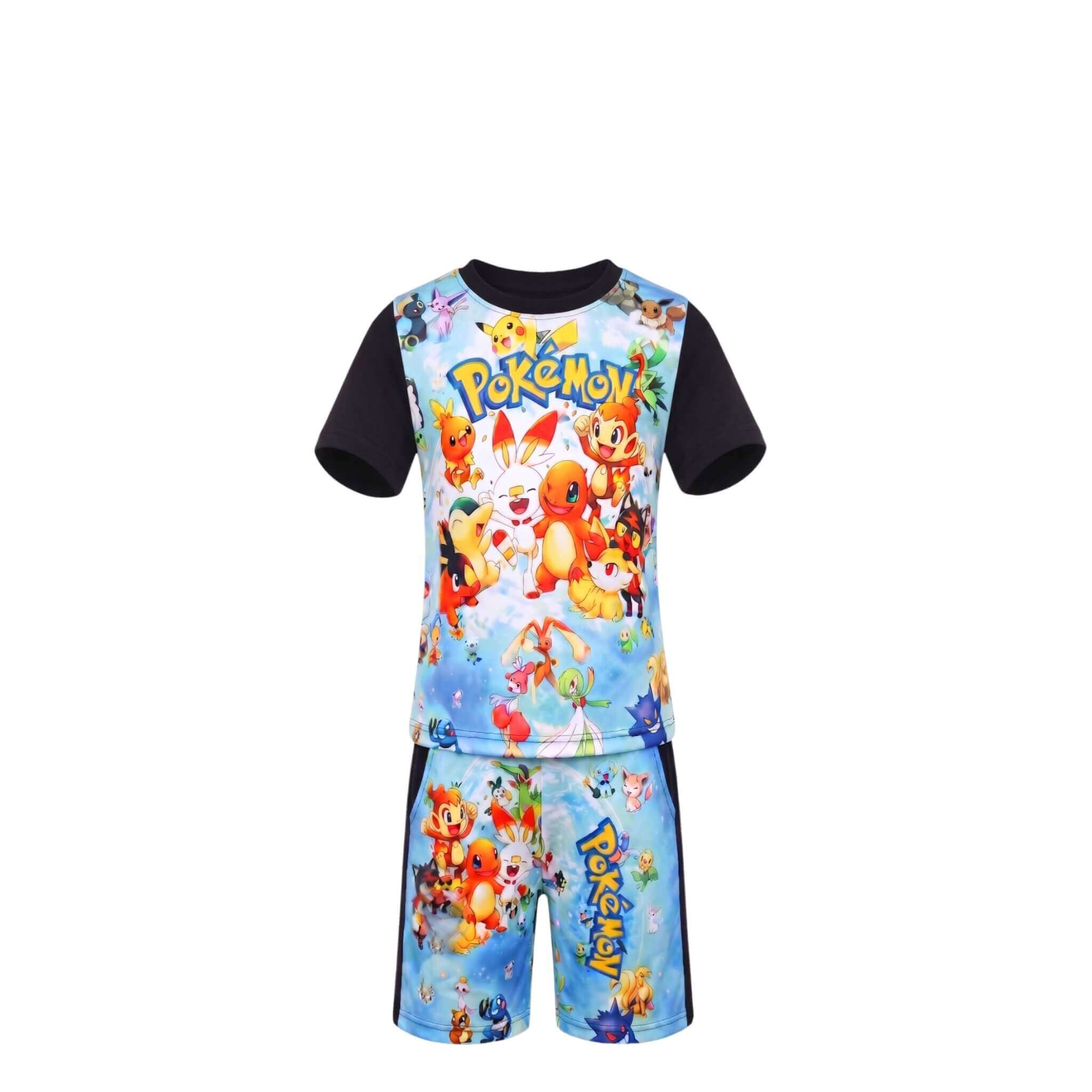 Ensemble Été Garçon Pokémon – T-shirt Imprimé Coloré & Short Assorti – 2 à 12 ans – Neuf