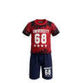 Ensemble Garçon « University 68 » – T-shirt Rouge Imprimé & Short Bleu Marine Assorti – 2 à 8 ans – Neuf