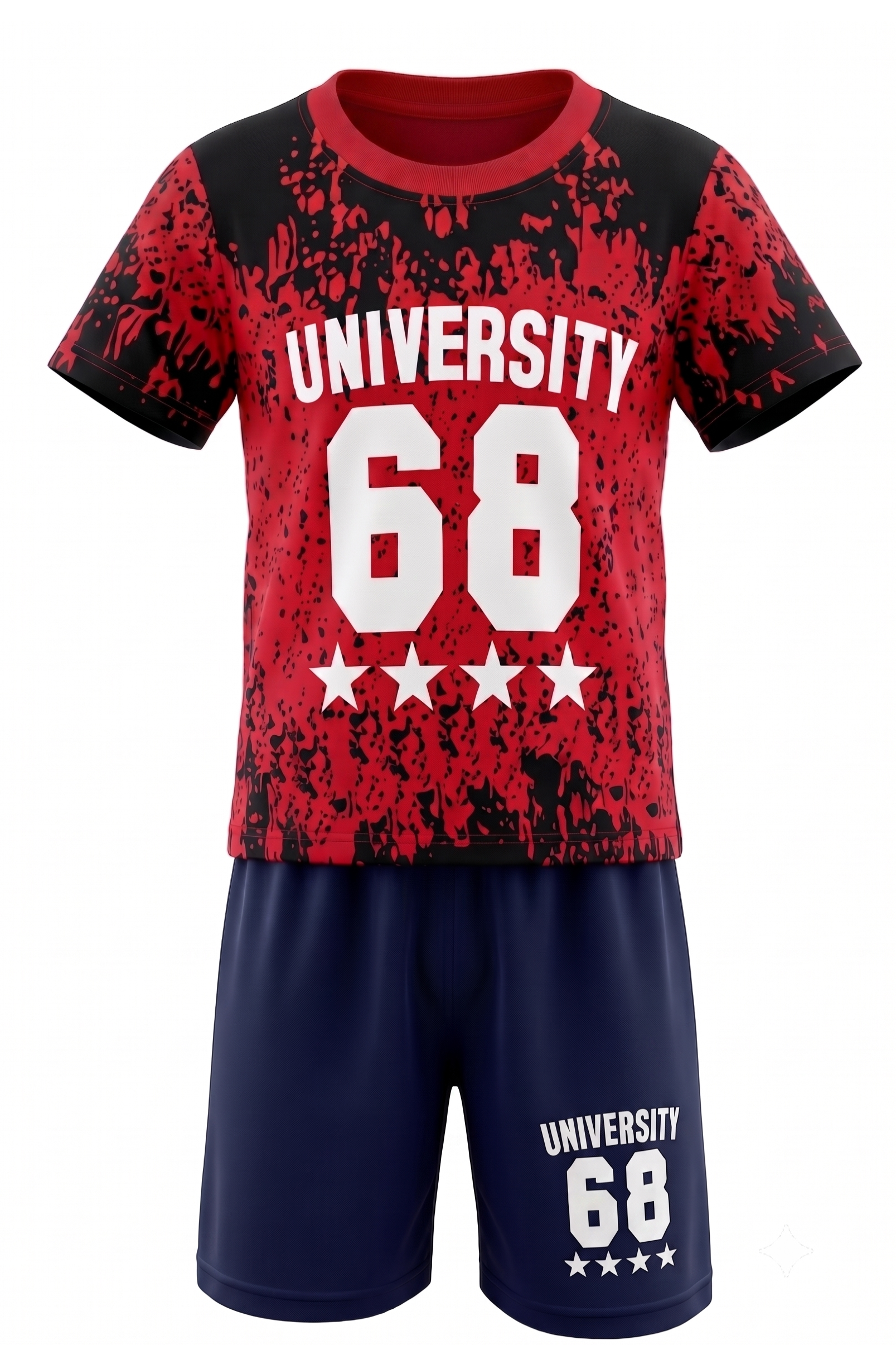 Ensemble Garçon « University 68 » – T-shirt Rouge Imprimé & Short Bleu Marine Assorti – 2 à 8 ans – Neuf