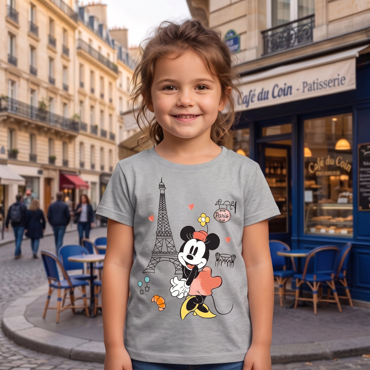 T-shirt Fille Gris Chine Minnie Mouse a Paris Manches Courtes 3 a 8 ans Neuf