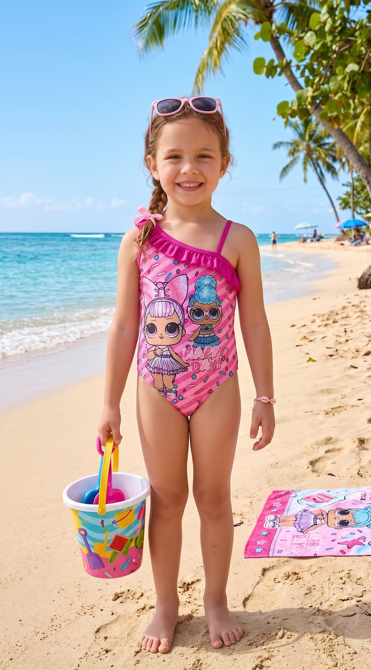 Maillot de Bain 1 Piece Fille LOL Surprise Rose Fuchsia Volant 3 a 8 ans Neuf