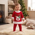 Ensemble de Noël bébé fille rouge avec renne, nœud vert et pantalon imprimé 6-24 mois