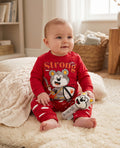 Grenouillère bébé garçon rouge ours chevalier Strong avec hochet, 3 à 12 mois