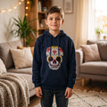 Sweat à capuche garçon bleu marine avec tête de mort fleurie à sequins magiques 4-14 ans