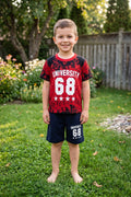 Ensemble University 68 T-shirt Rouge Short Bleu Marine 2-8 ans Neuf