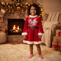 Robe rouge de Noël fille Stitch et Angel, ceinture noire et manches évasées 2-14 ans