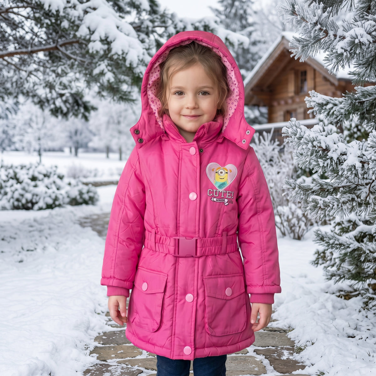 Doudoune fille Les Minions rose framboise à capuche, 3 à 8 ans