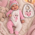 Coffret bébé fille Tom et Kiddy rose et blanc, grenouillère body bonnet bavoir 3 à 12 mois