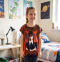 T-shirt fille Mercredi Addams Wednesday orange et brun à manches courtes 6 à 16 ans