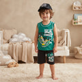 Ensemble garçon Break Rules vert et noir, débardeur, short et casquette 5-6 ans
