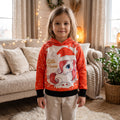 Sweat à capuche fille orange Little Princess avec personnage à crinière rose et bonnet de Noël, porté