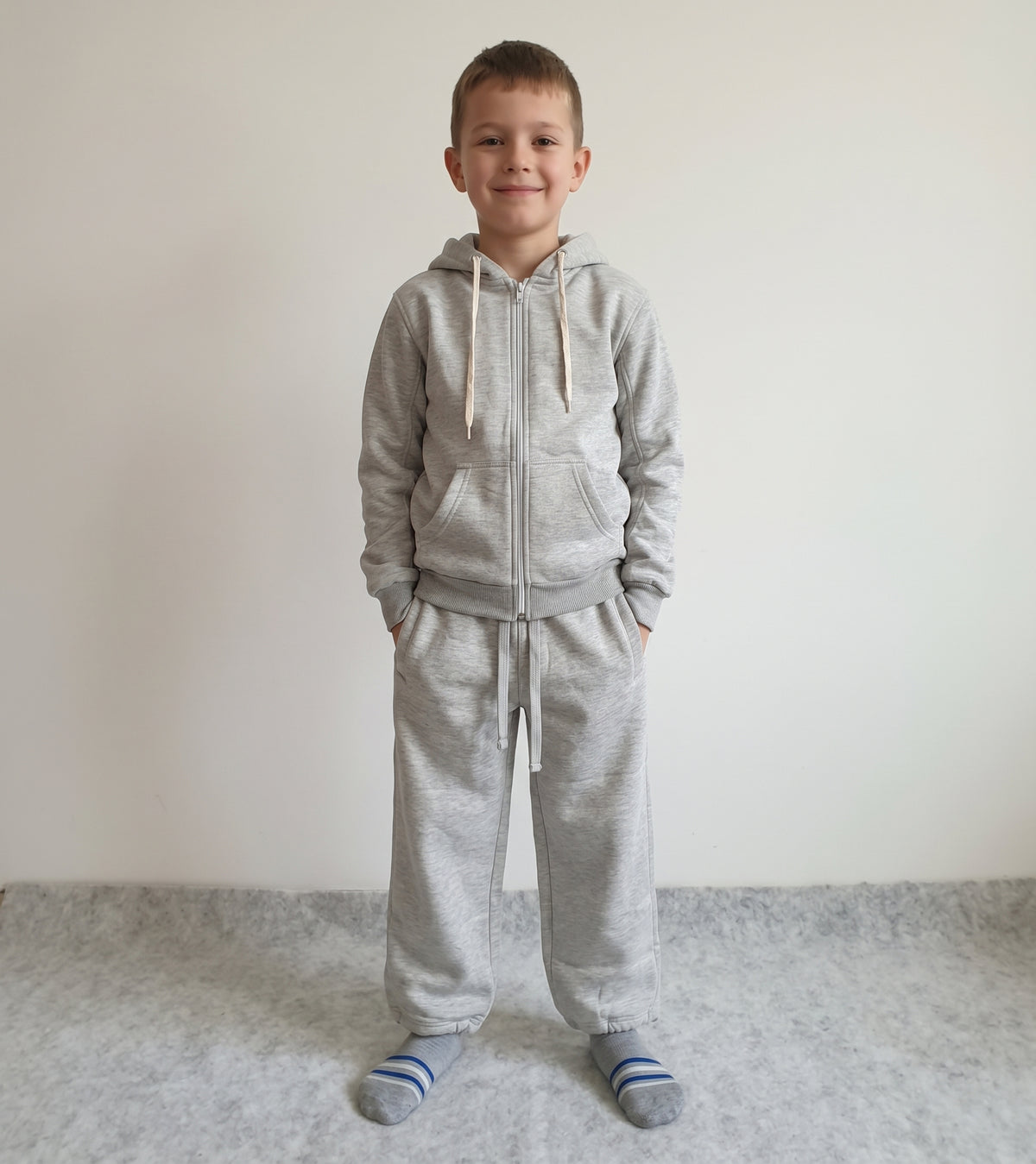 Survetement 2 Pieces Garcon Gris Sweat Zippe Capuche Pantalon Jogger Geffen 6-16 ans Neuf