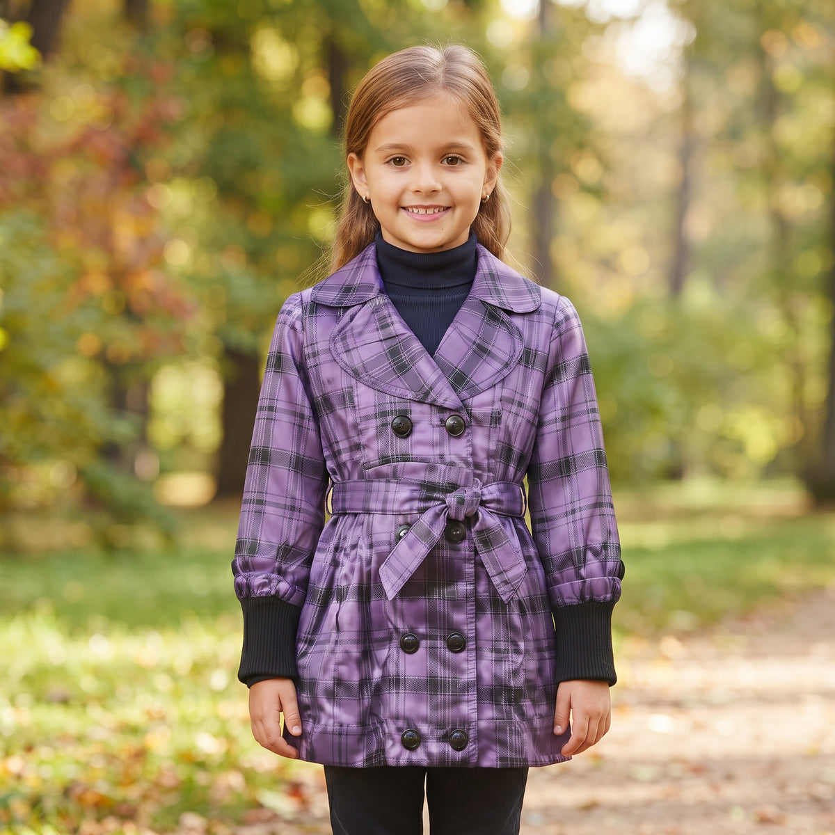 Trench fille Buoyance violet à carreaux, ceinture et doublure léopard 4-12 ans