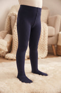 Collants bleu marine unis pour enfant présentés portés avec pieds