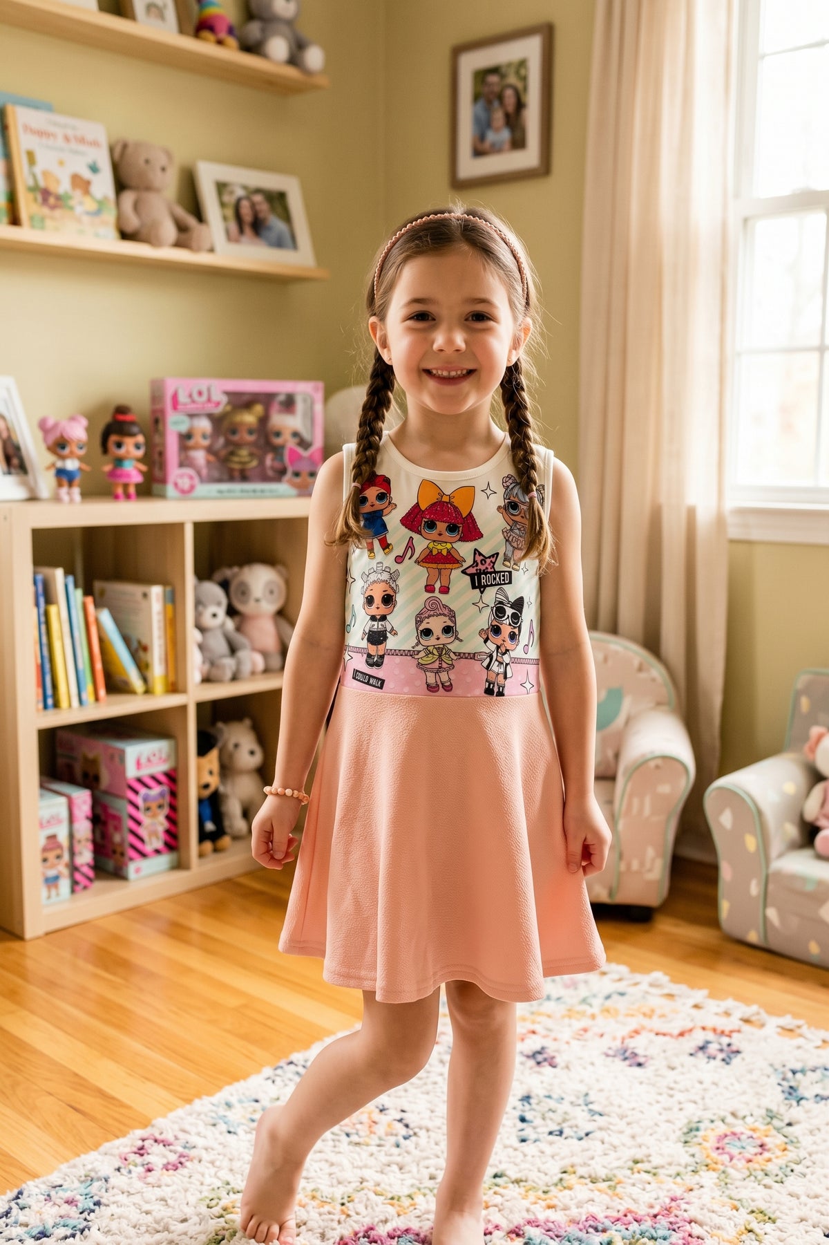 Robe fille Sha Sha Moda à poupées LOL Surprise, blanc et rose pêche 2 à 12 ans