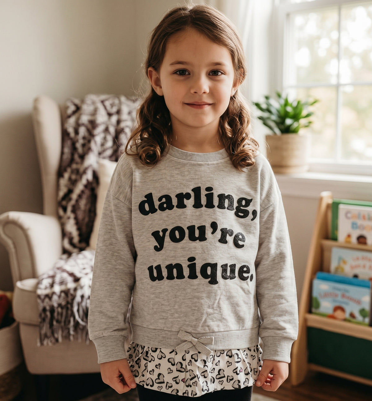 Tunique Fille Gris Chine Darling You're Unique Noeud Tissu Coeurs 4 a 12 ans Neuf
