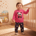 Ensemble bébé fille panda porté, sweat fuchsia à cœur et pantalon marine imprimé de pandas et étoiles
