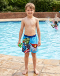 Maillot Bain Garcon Marvel Avengers Iron Man Hulk Captain America Bleu Roi Cordon 5-9 ans Neuf
