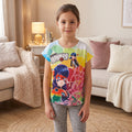 T-shirt fille Miraculous Ladybug et Marinette avec fleurs roses sur fond multicolore 4 a 10 ans