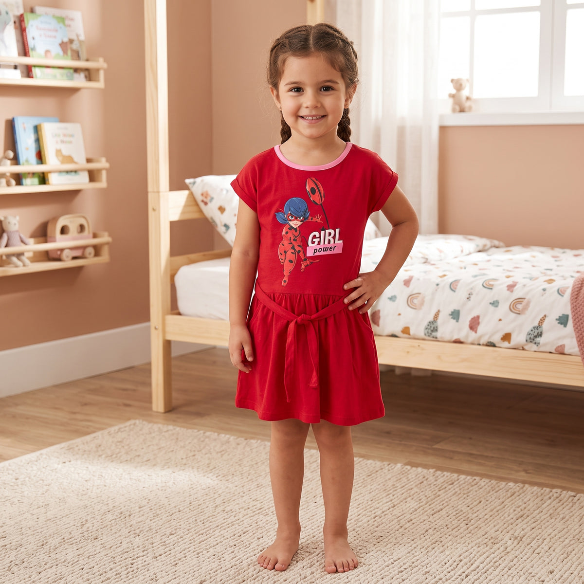 Robe Fille Ladybug Rouge Manches Courtes Modele Dynamique 3 a 8 ans Neuf