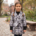 Trench à carreaux noirs fille Buoyance gris argenté avec ceinture 4-12 ans